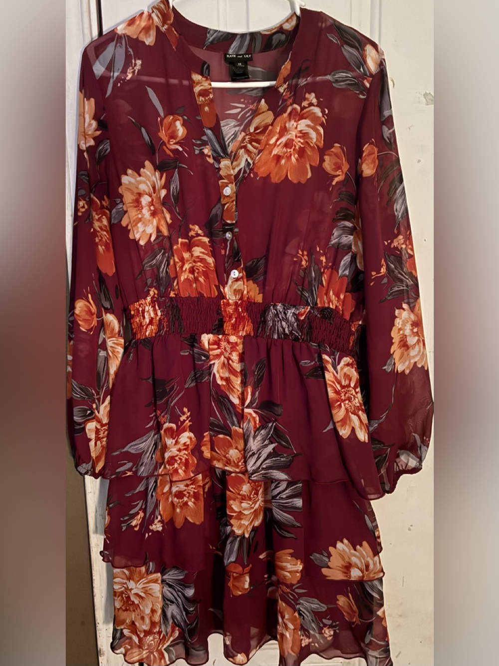 Kate and Lily Burgundy Floral Button-Up Blouse size 14